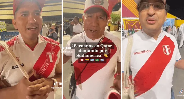 Hinchas peruanos en Qatar lamentan la ausencia de Perú pero afirman que gritarán todos los goles de latinoamérica en el Mundial Qatar 2022. Foto: composición LOL / TikTok: @pasefiltrado.pe