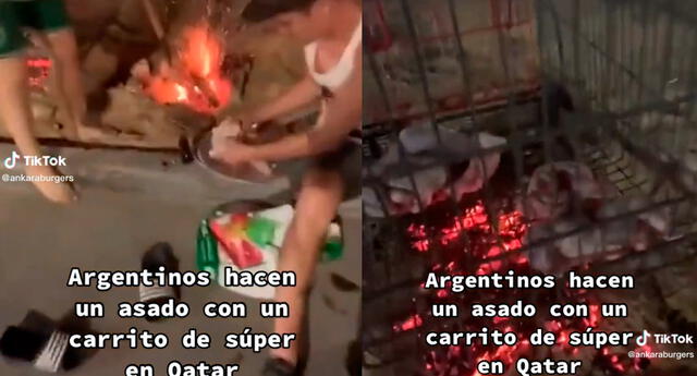 Qatar 2022: argentinos realizan asado en un carrito de supermercado y desatan risas en TikTok