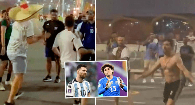 Las hinchadas de Argentina y México se enfrentaron en una batalla campal en Qatar. Foto: composición LOL/ captura de Twitter/@MiltonFriedom5/EFE