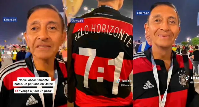 Qatar 2022: peruano lleva una camiseta del 7-1 al partido de Brasil y recuerda su derrota ante Alemania