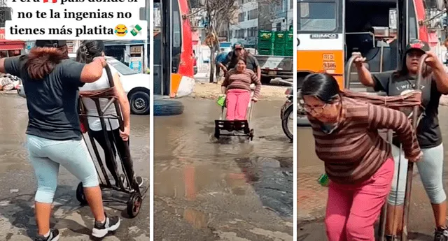 Esta mujer aprovechó la inundación para cobrar por transportar peatones. Foto: composición LOL/ TikTok: @shirleymendsol2
