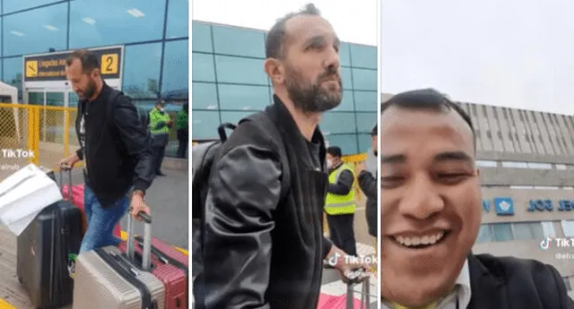 Hernán Barcos no quiso mandarle un saludo a un hincha que se lo cruzó en el aeropuerto. Foto: composición LOL/TikTok/@efrainvb