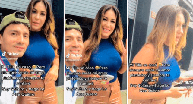 Tilsa Lozano fue sorprendida por un joven peruano, quien le cantó "Soy soltero y hago lo que quiero". Foto: composición LOL / TikTok: @renzostyle17