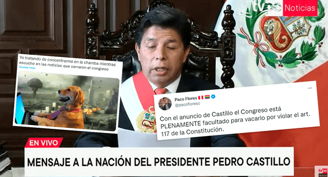 Pedro Castillo anunció la disolución del Congreso. Foto: composición LOL / TV Perú / Twitter