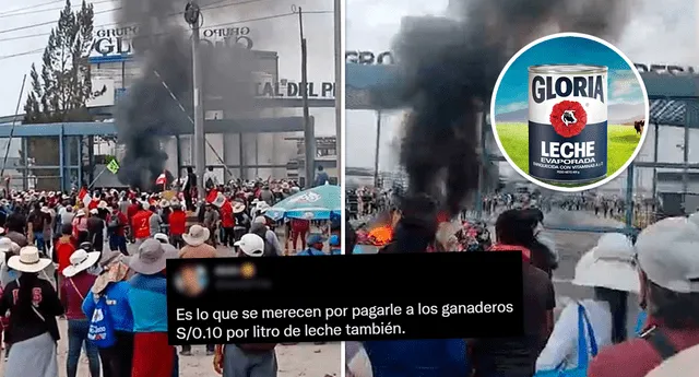 Manifestantes incendiaron una planta de Gloria y las redes sociales opinaron al respecto. Foto: composición LOL / Facebook: El Búho / Gloria / Twitter