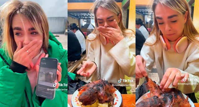 Joven extranjera almuerza un cuy por primera vez y su reacción es viral: “Esto es mascota rusa”