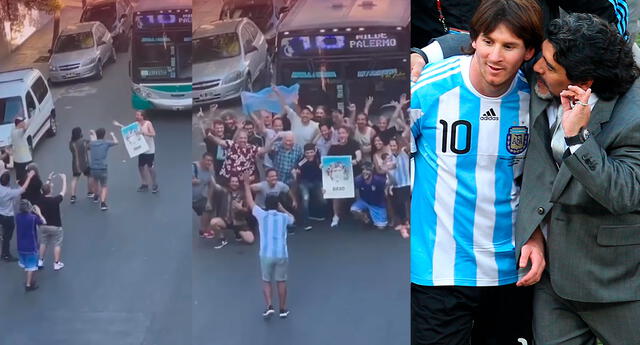 Qatar 2022: detienen a bus de la línea 10 argentina para tomarse una fotografía en homenaje a Maradona