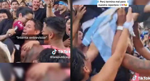 Reportera peruana se une a la celebración por el triunfo argentino y termina por los aires