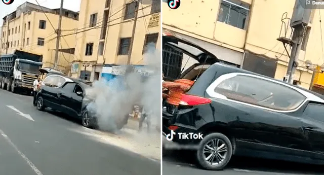 El incendio tensionó a los propietarios del vehículo, pues no sabían si sacar el cuerpo o salvar sus vidas. Foto: composición de LR/ TikTok/@Etiqmarcas