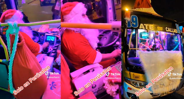 Chofer se viste de Papá Noel y causa sensación en TikTok por su bus navideño: “Perú es otro level”