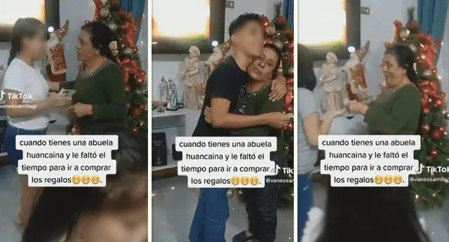 Abuela huancaína les regaló billetes de 100 soles a sus nietos por Navidad. Foto: composición LOL / TikTok: @vanessamilagr