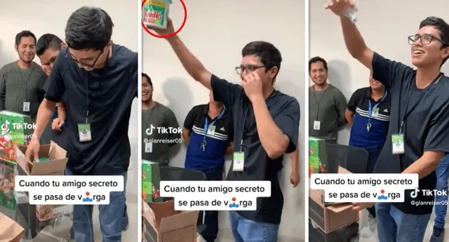 Joven recibió un Ayudín como regalo de su amigo secreto. Foto: composición LOL/TikTok/@gianreiser05