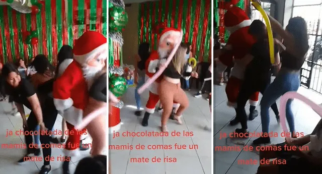 Papa Noel bailó 'hasta abajo' con estas madres de familia durante chocolatada navideña. Foto: composición LOL / TikTok: @anthonyzacnich