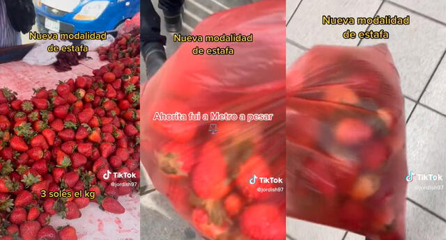 Compra oferta de fresas a S/3 el kilo, lo pesa y descubre que fue estafado: “Un clásico de carretilla”