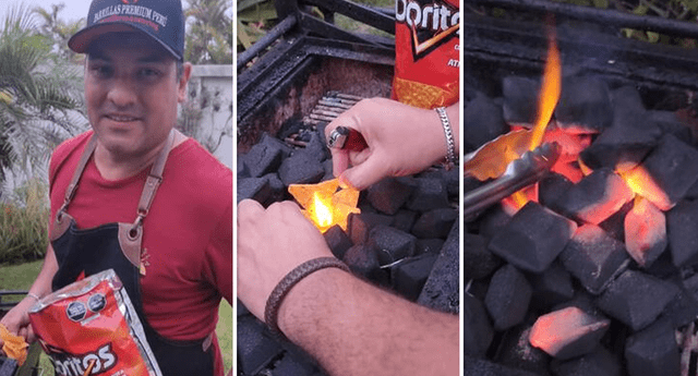 Cocinero peruano usó Doritos para encender su parrilla en video viral. Foto: composición LOL/captura de TikTok/@parrillas.peru