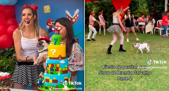 Brenda Carvalho estuvo a cargo de la animación en el cumpleaños número 7 de un perrito de raza pug | Foto: composición LR/captura de TikTok