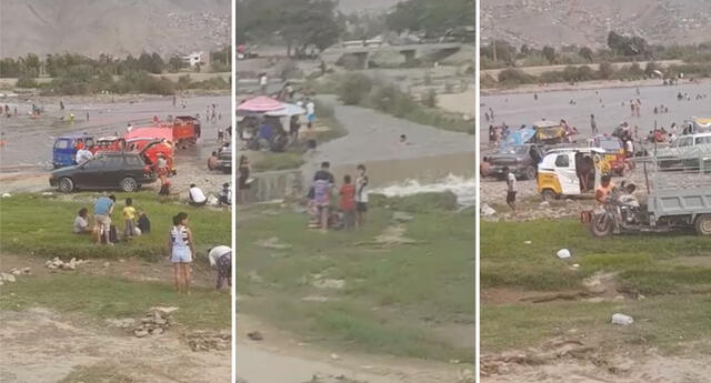 El lugar estuvo abarrotado de personas y vehículos que llegaron hasta la orilla. Foto: Carabayllo Habla/captura de Facebook