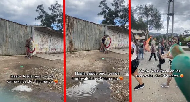 El hombre vestido de Jesús incluso dio la bendición a los asistentes del carnaval. Foto: composición LOL/captura TikTok/@nathalytorres2308