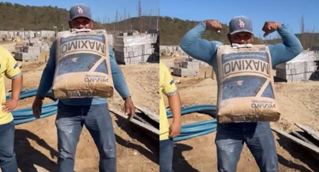 El hombre fue puesto a prueba junto a su compañero de trabajo y ambos sorprendieron por su fuerza. Foto: composición LR/captura de YouTube/Luisito Timer Agarrando