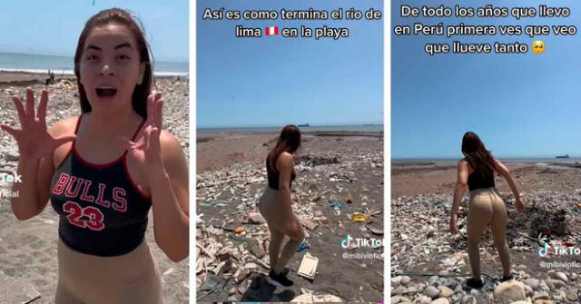 Ciudadana llegó hasta el final del río Chillón. Foto: composición LR/captura de TikTok