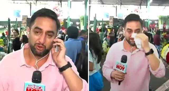 El reportero no pudo evitar quebrarse cuando le mencionaron a su mamá. Foto: composición LOL/captura de América TV