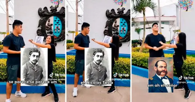 El estudiante de la UNMSM se mostró nervioso al identificar a los históricos personajes. Foto: composición Lol/captura de TikTok/@Grupo_preuni