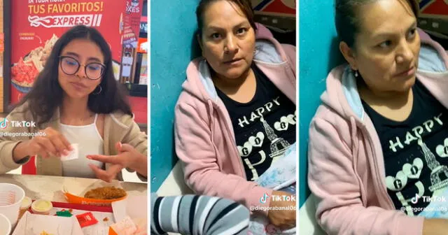 La madre se mostró incómoda al ver que su hijo decidió invitar a comer a su pareja.  Foto: composición LOL/captura de TikTok/@DiegoRabanal06