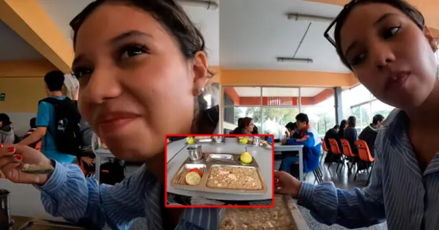 Contrario a lo que muchos creyeron, la joven terminó saboreando el menú de la UNMSM. Foto: composición LOL/captura de YouTube/Confesiones San Marcos