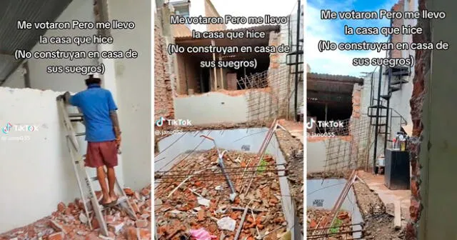 El peruano registró el preciso instante en que demolía la construcción. Foto: composición LR/captura de TikTok/@.Jano055