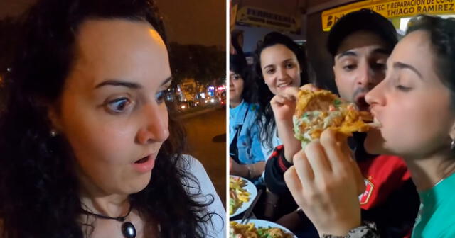 Las jóvenes se mostraron impresionadas por el sabor del pollo broaster callejero. Foto: composición LOL/captura de YouTube/Kevin GG