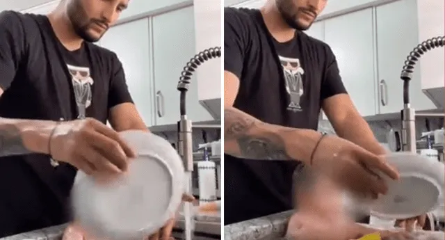 Se vuelve viral video de TikTok en el que un hombre baña a su hija en el lavadero junto a los utensilios de cocina. /Foto: TikTok.