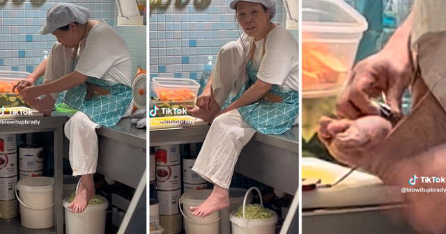 El turista quedó sorprendido al ver cómo la mujer se cortaba las uñas cerca a los alimentos del restaurante. Foto: composición LR/captura de TikTok/@Blowitupbrady