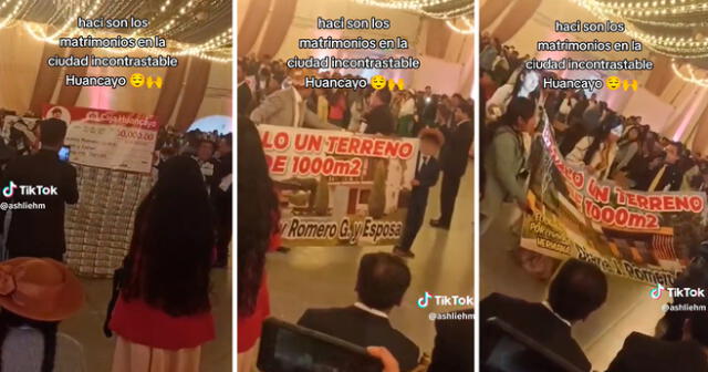 Los huancaínos decidieron llevar unos impresionantes regalos a la boda.  Foto: composición LOL/captura de TikTok/@Ashliehm