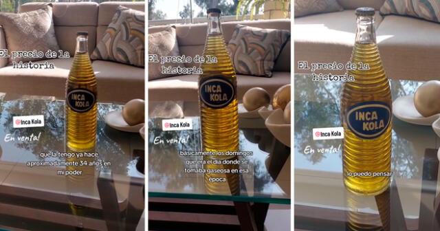 El peruano vende su botella de Inca Kola de colección a un increíble precio en sus redes sociales. Foto: composición LR/captura/@JoseAntonioBustamanteM/TikTok