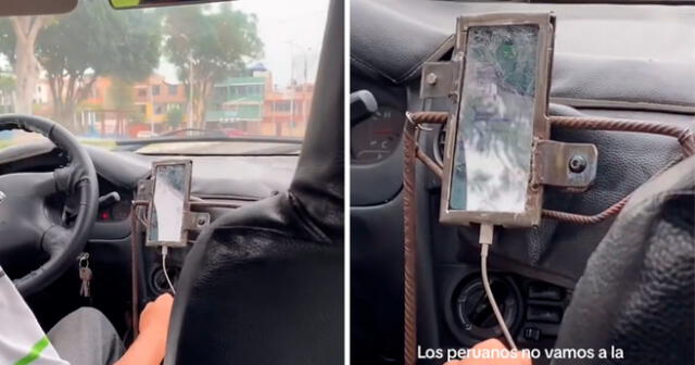 El taxista sorprendió al utilizar un peculiar case de fierro y metal. Foto: composición LR/captura/@Jhudits/TikTok