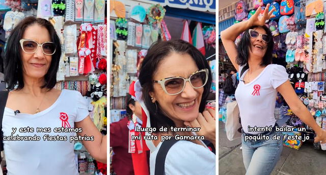 La ciudadana extranjera se compró un lazo con los colores del Perú para su cabello. Foto: composición LOL/capturas de TikTok/@LuisAlfanicollections