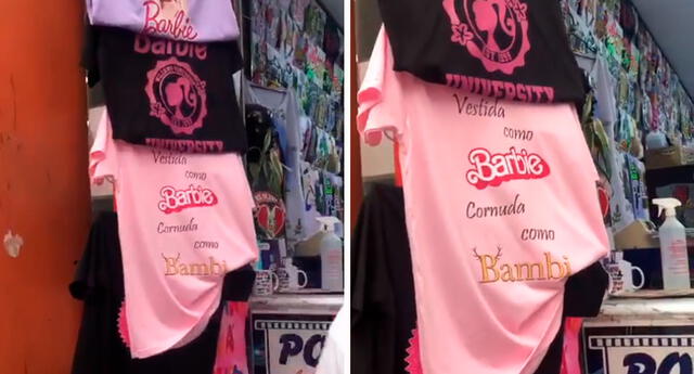 Los polos de 'Barbie' son sensación en Gamarra, pero uno llamó la atención. Foto: composición LR/captura/@LisbethTenorioAq/TikTok