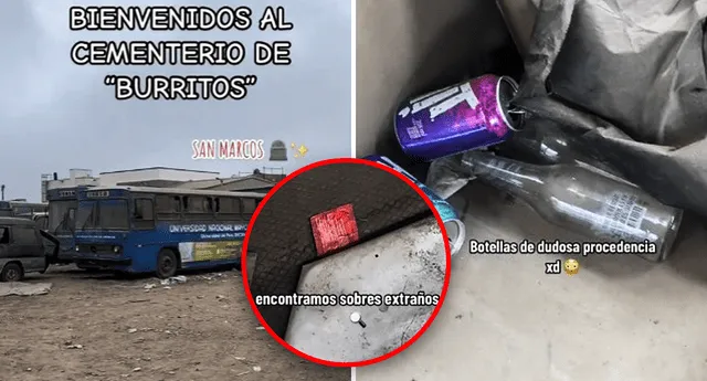 Preservativos, alcohol y snacks en el 'cementerio de burritos'. Foto: composición LR/TikTok