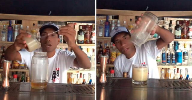 Juan Carlos Ruiz creó un coctel a base del fuerte sabor del tócosh. Foto: composición Lol/captura de TikTok/@BarmanConEstilo