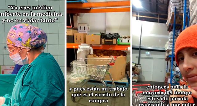 Su trabajo consiste en agarrar las cosas de los estantes y colocarlos en un carrito de compras. Foto: composición LOL /capturas de TikTok /@AlejandraKBA