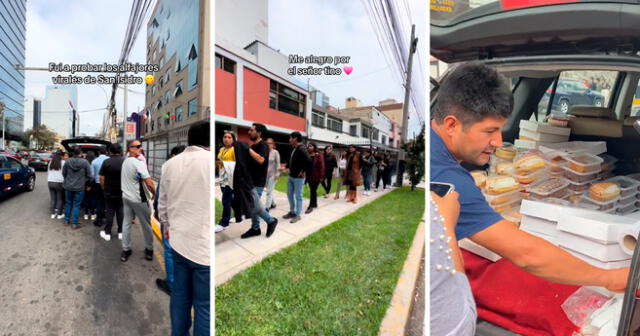 Las personas hicieron una gran cola para comprar los postres del negocio callejero más popular de San Isidro. Foto: composición LR/captura de TikTok/@SabinaMori