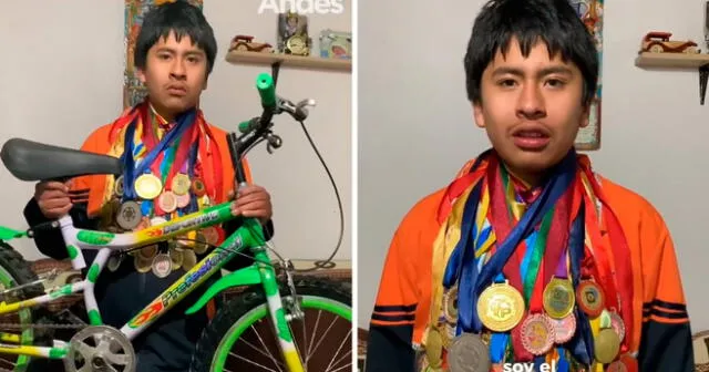 El escolar rifará sus bicicletas para viajar a Polonia y poder representar al Perú en el campeonato de matemáticas. Foto: composición LR/captura/Twitter/InfoandesPe