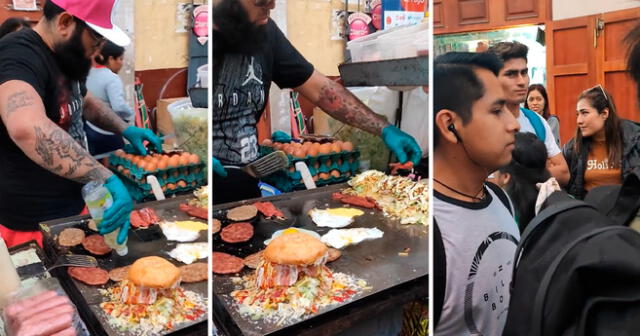 El cocinero venezolano vende todo tipo de hamburguesas a solo S/7. Foto: composición LR/captura de TikTok/@Marquitostuterror