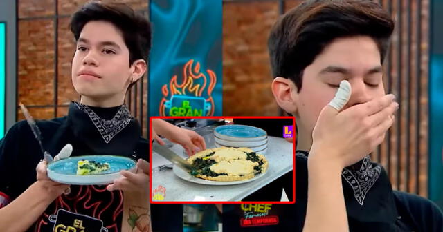 El tiktoker quedó en shock al probar un pedazo de su peculiar pastel. Foto: composición LOL/Latina TV