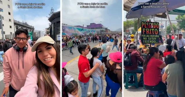 Los jóvenes quedaron sorprendidos al percatarse que la fila abarcaba varias cuadras del centro histórico de Lima. Foto: composición LOL/captura de TikTok/@RutaChevere