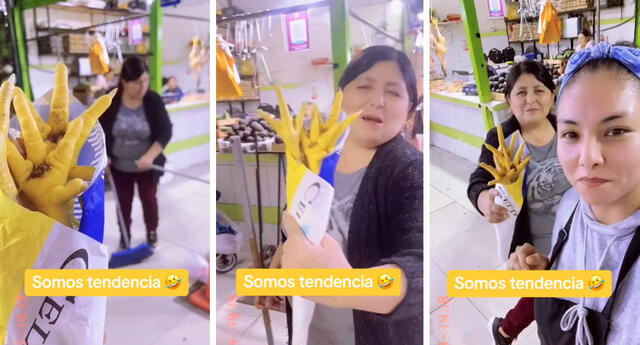 La joven sorprendió a varias personas en el mercado a regalar este peculiar ramo de 'flores amarillas'. Foto: composición LOL/capturas de TikTok/@Paofranchi0