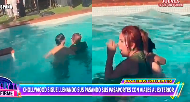 El torero Andrés Roca Rey se vengó de Magaly y la arrojó a la piscina. Foto: captura de ATV