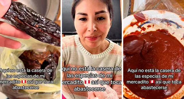 La peruana congeló algunos sobres de ají panca para cualquier momento que lo necesite. Foto: composición LOL / capturas de TikTok / @LucilaHuamaniv