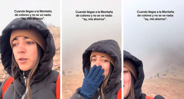 Los cibernautas resaltaron la actitud de la turista al no ver la montaña de Siete Colores en su plenitud. Foto: composición LOL / capturas de TikTok / @Rubelisse8