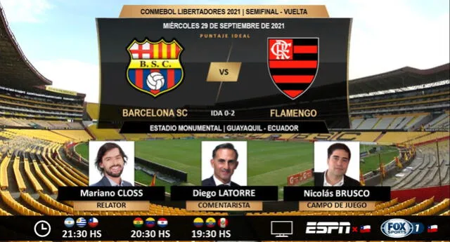 Transmisión de ESPN para el Barcelona SC vs. Flamengo.